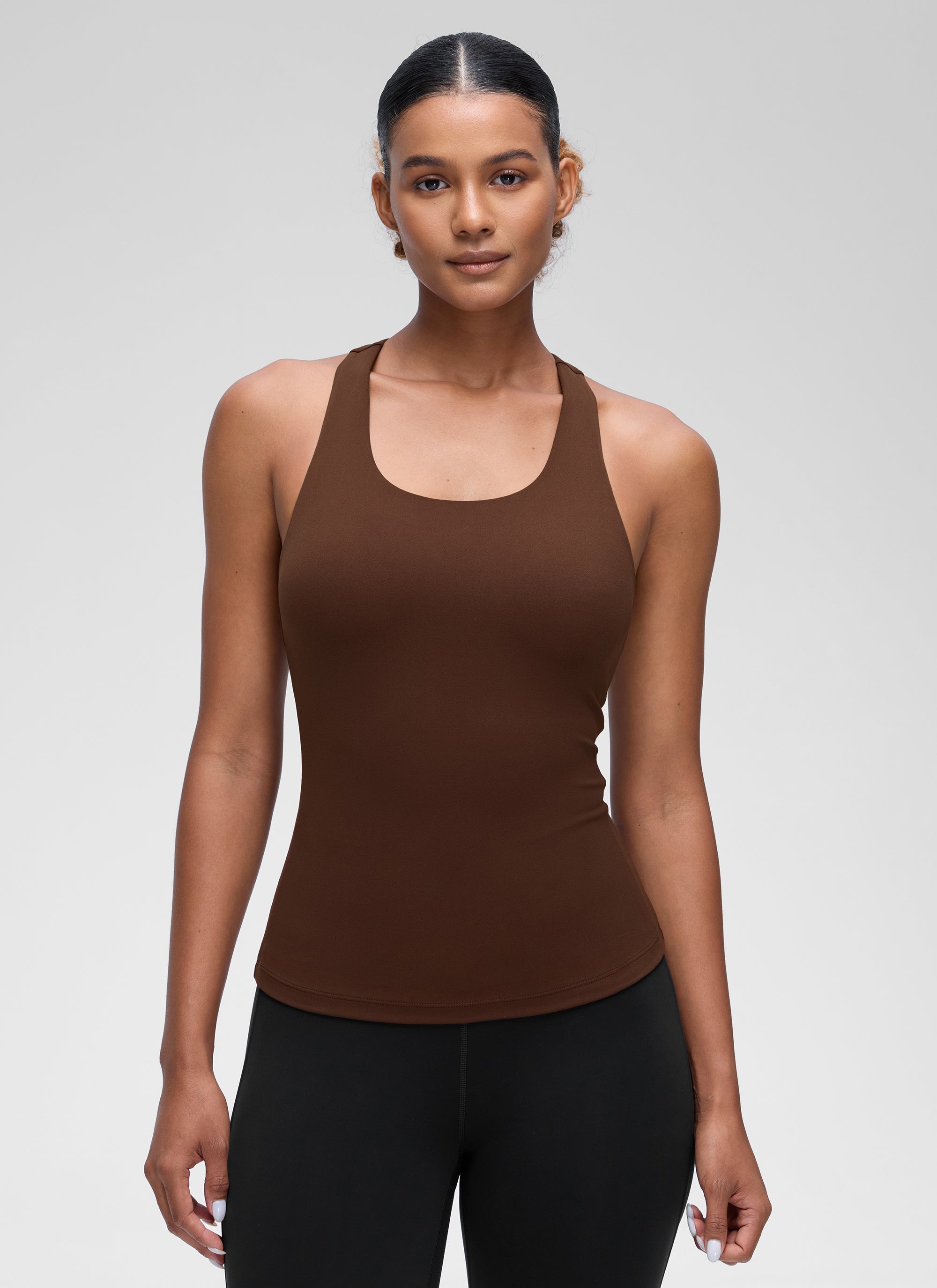 CRZ YOGA Damen Butterluxe Racerback TankTops mit Integriertem BH Lava Braun