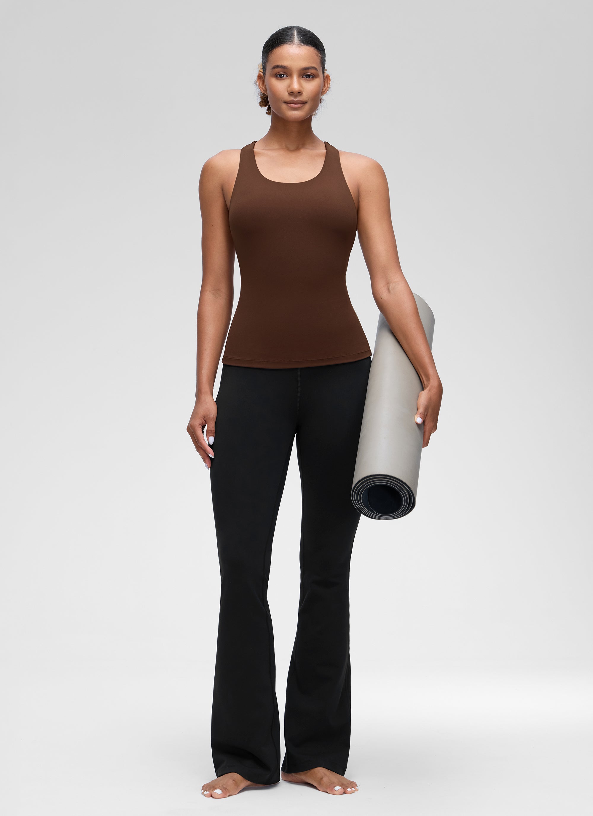 CRZ YOGA Damen Butterluxe Racerback TankTops mit Integriertem BH Lava Braun