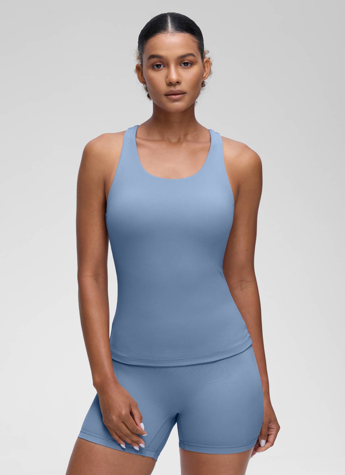 CRZ YOGA Damen Butterluxe Racerback TankTops mit Integriertem BH Gewaschener Denim
