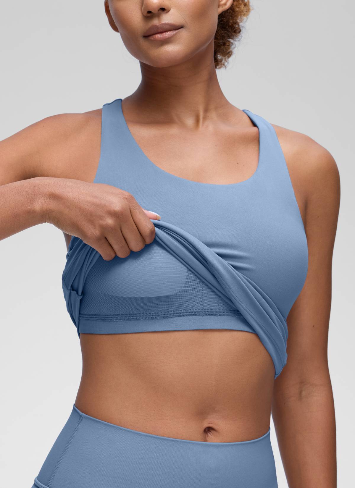 CRZ YOGA Damen Butterluxe Racerback TankTops mit Integriertem BH Gewaschener Denim