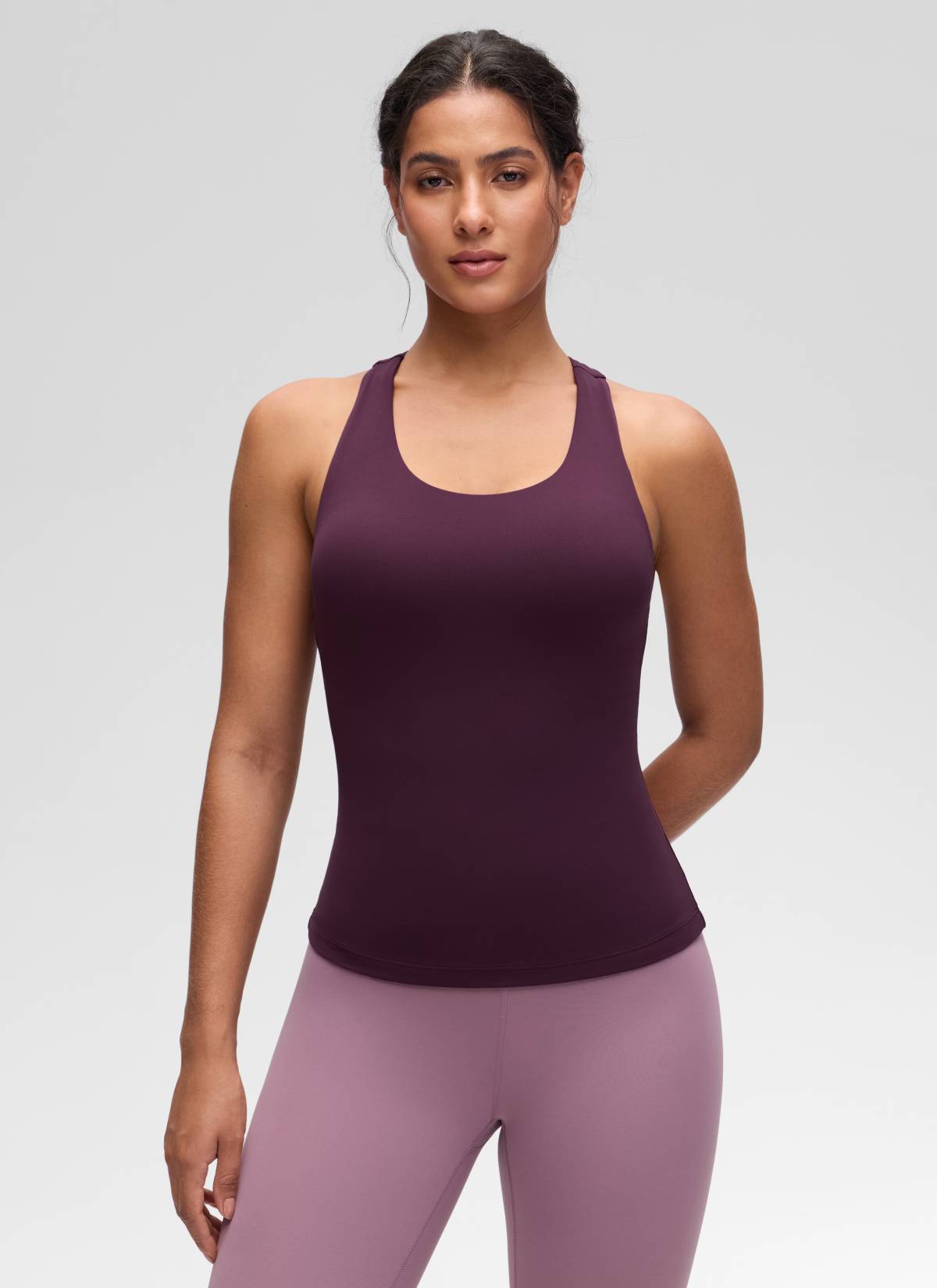 CRZ YOGA Damen Butterluxe Racerback TankTops mit Integriertem BH Dunkellila
