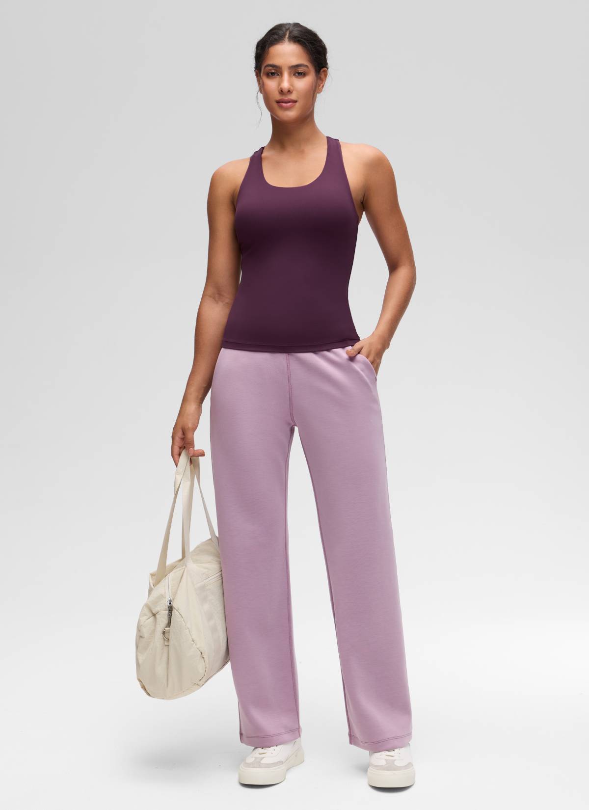CRZ YOGA Damen Butterluxe Racerback TankTops mit Integriertem BH Dunkellila