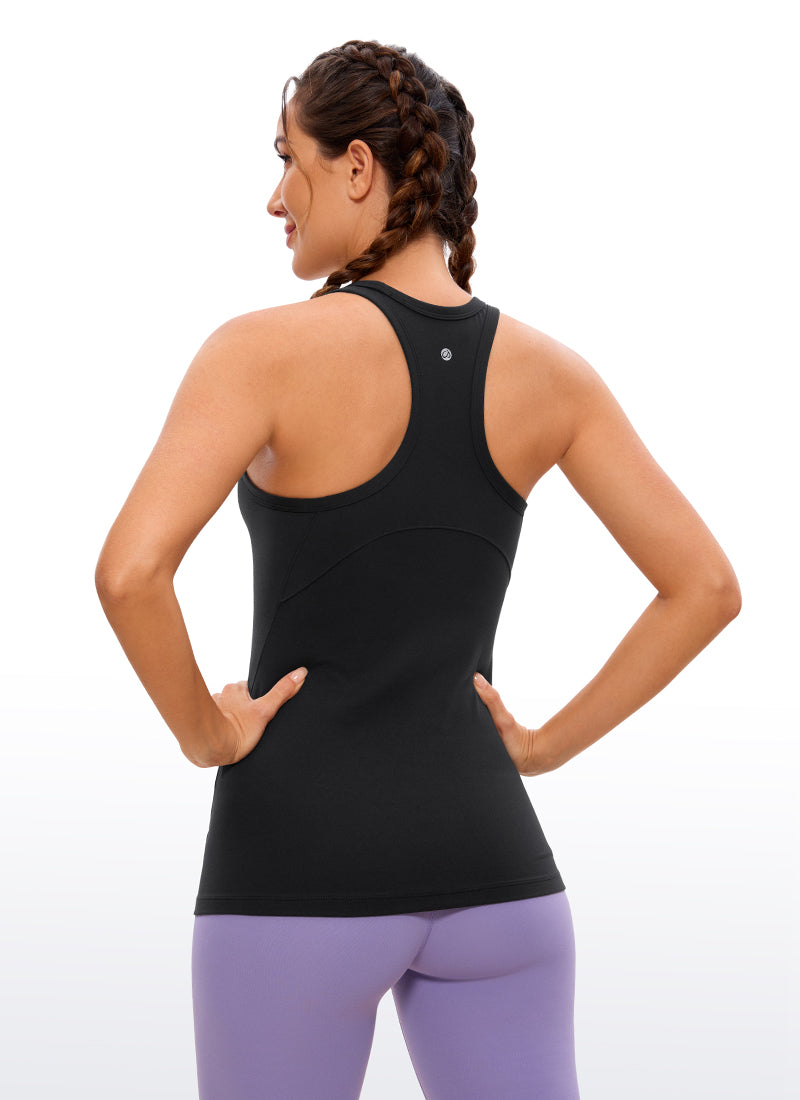 CRZ YOGA Damen Butterluxe Racerback High Neck Hüftlanges Yoga Tank Top Schwarz