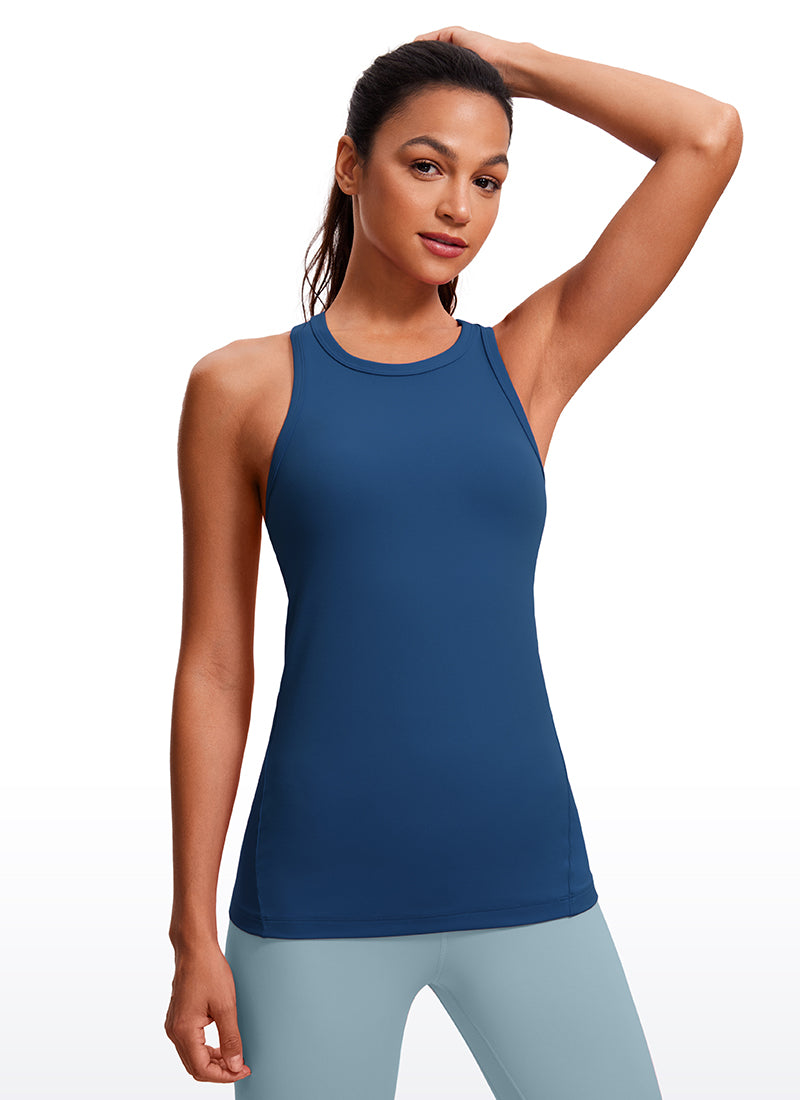 CRZ YOGA Damen Butterluxe Racerback High Neck Hüftlanges Yoga Tank Top FRANZÖSISCHE MARINE