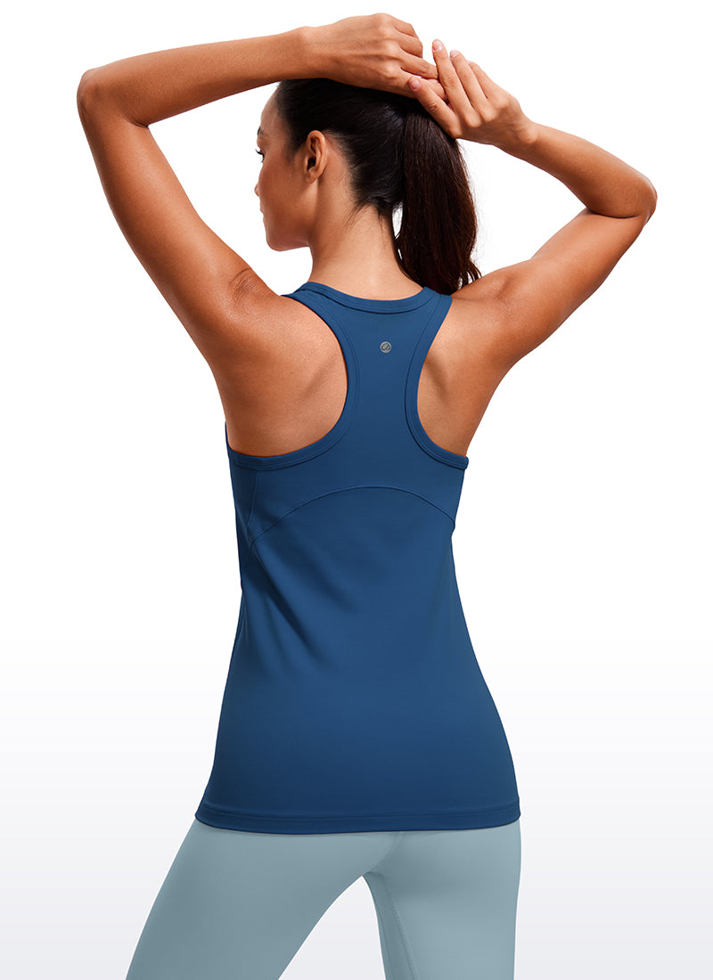 CRZ YOGA Damen Butterluxe Racerback High Neck Hüftlanges Yoga Tank Top FRANZÖSISCHE MARINE