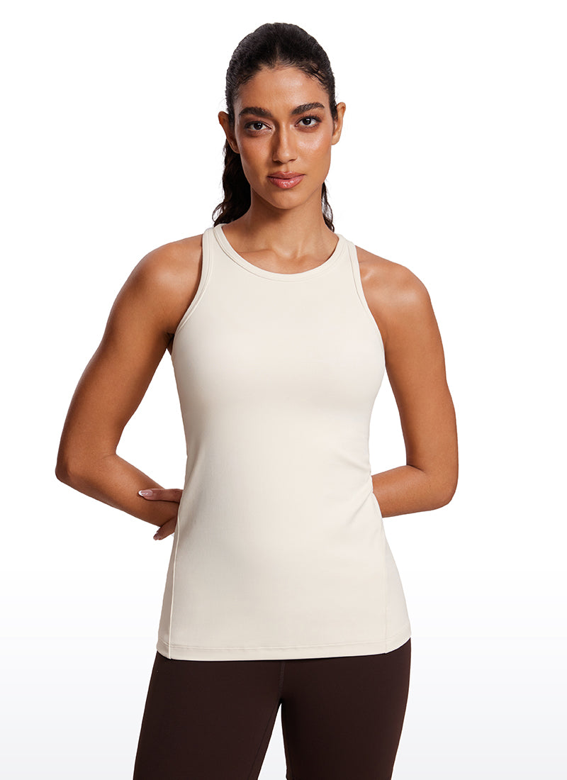 CRZ YOGA Damen Butterluxe Racerback High Neck Hüftlanges Yoga Tank Top Milchig Weiß