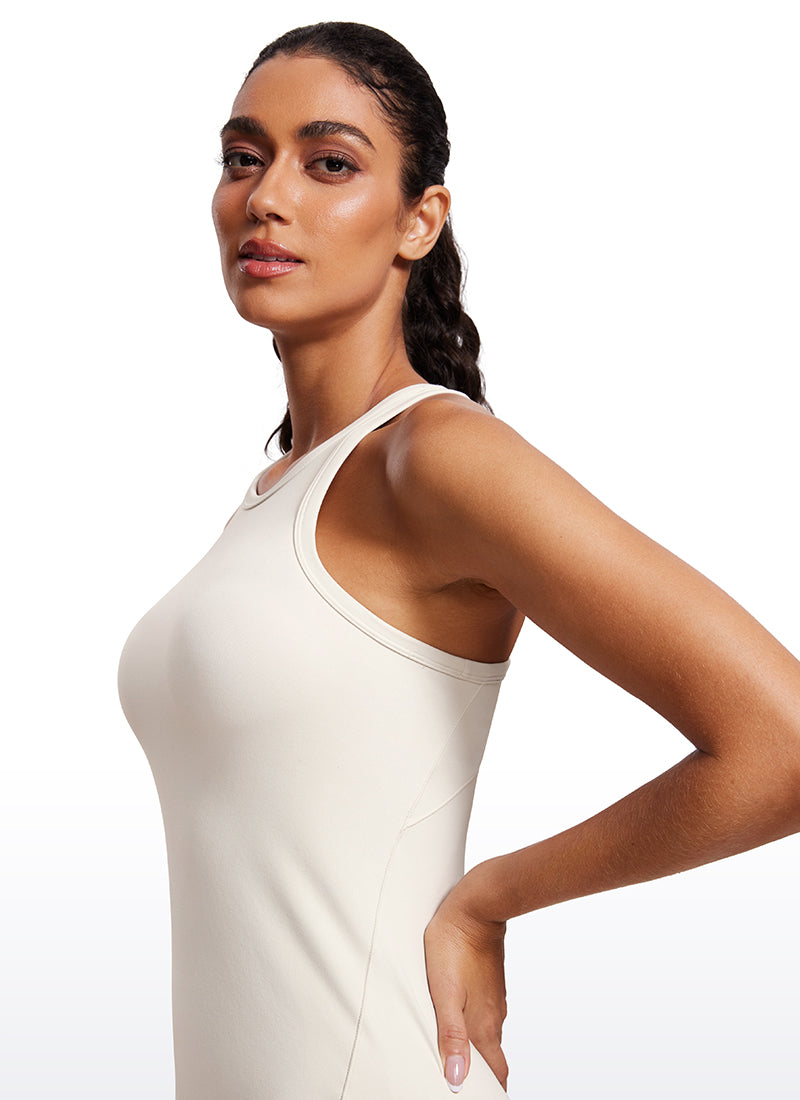 CRZ YOGA Damen Butterluxe Racerback High Neck Hüftlanges Yoga Tank Top Milchig Weiß
