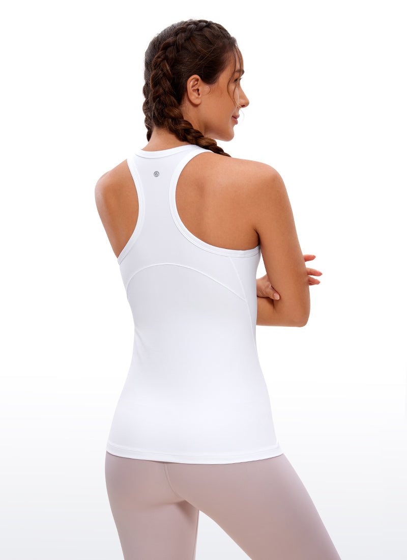 CRZ YOGA Damen Butterluxe Racerback High Neck Hüftlanges Yoga Tank Top Weiss