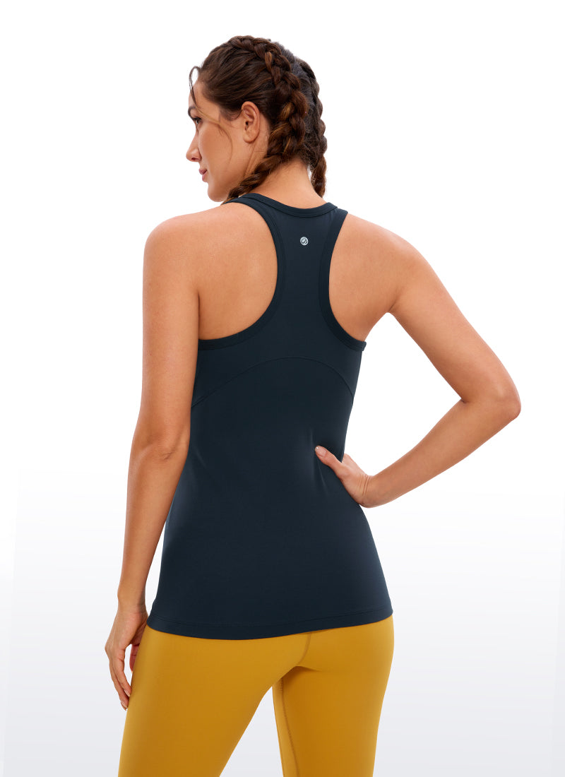 CRZ YOGA Damen Butterluxe Racerback High Neck Hüftlanges Yoga Tank Top Echte Marine