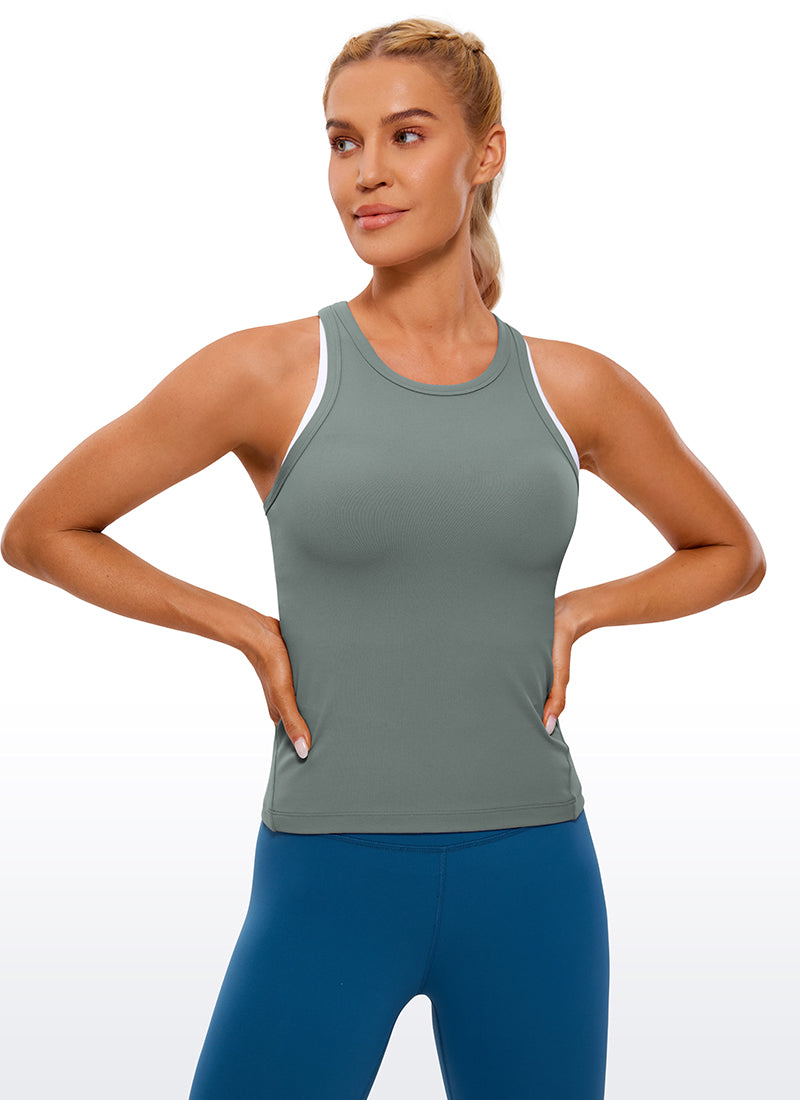 CRZ YOGA Damen Butterluxe Racerback Crop Top High Neck Gym Tank Top Grauer Salbei