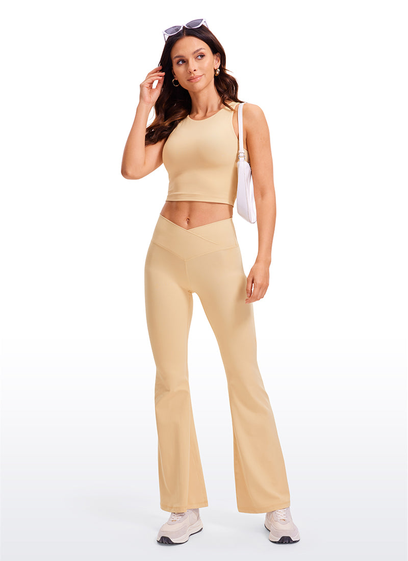 CRZ YOGA Damen Butterluxe Doppelt Gefüttert Racerback Crop Tanktops Bräunungs-Milchshake
