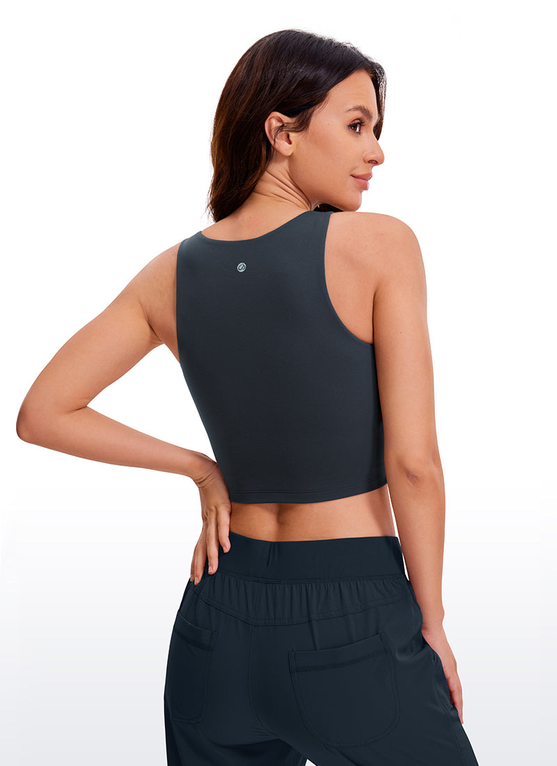 CRZ YOGA Damen Butterluxe Doppelt Gefüttert Racerback Crop Tanktops Echte Marine