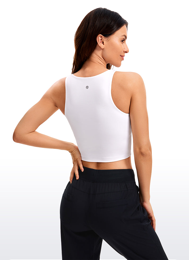 CRZ YOGA Damen Butterluxe Doppelt Gefüttert Racerback Crop Tanktops Weiss