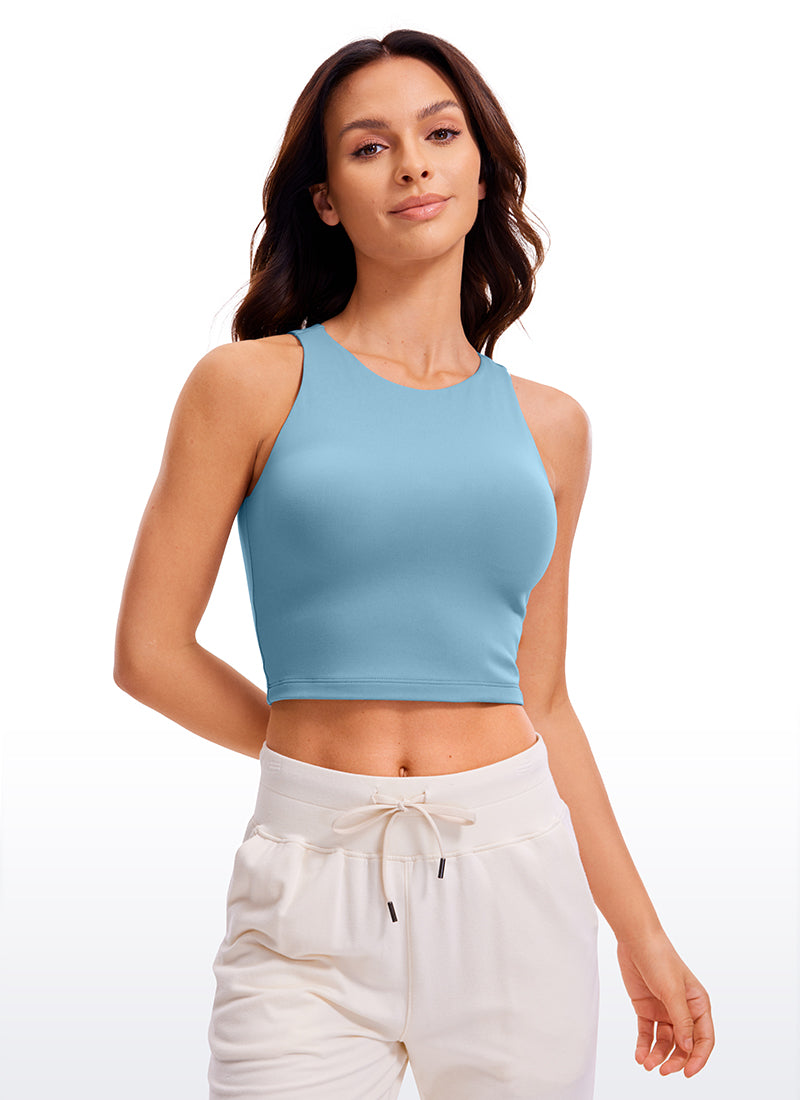 CRZ YOGA Damen Butterluxe Doppelt Gefüttert Racerback Crop Tanktops Reines Blau