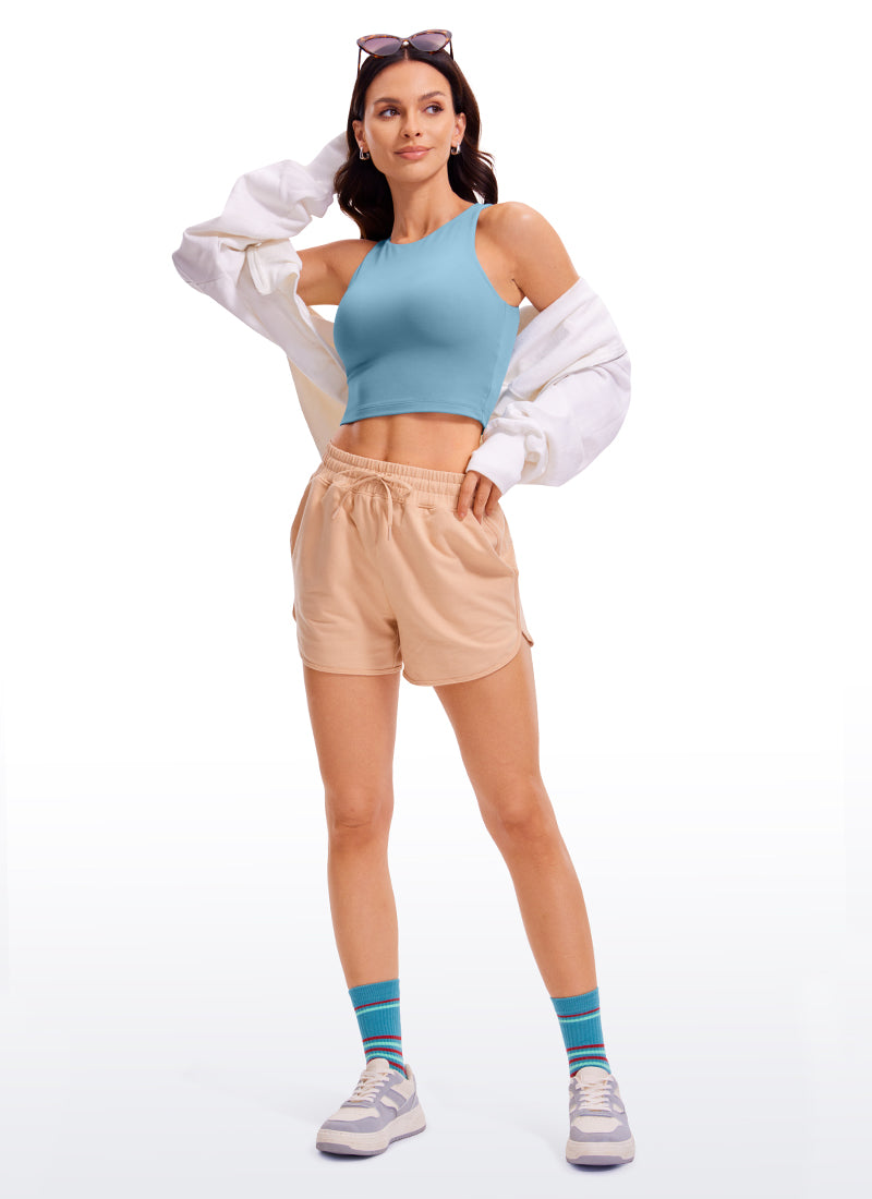 CRZ YOGA Damen Butterluxe Doppelt Gefüttert Racerback Crop Tanktops Reines Blau