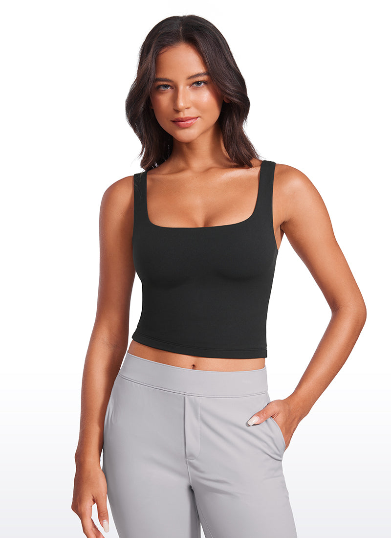 CRZ YOGA Damen Butterluxe Doppelt Gefüttert Rückenfrei Cropped Tanktop Schwarz