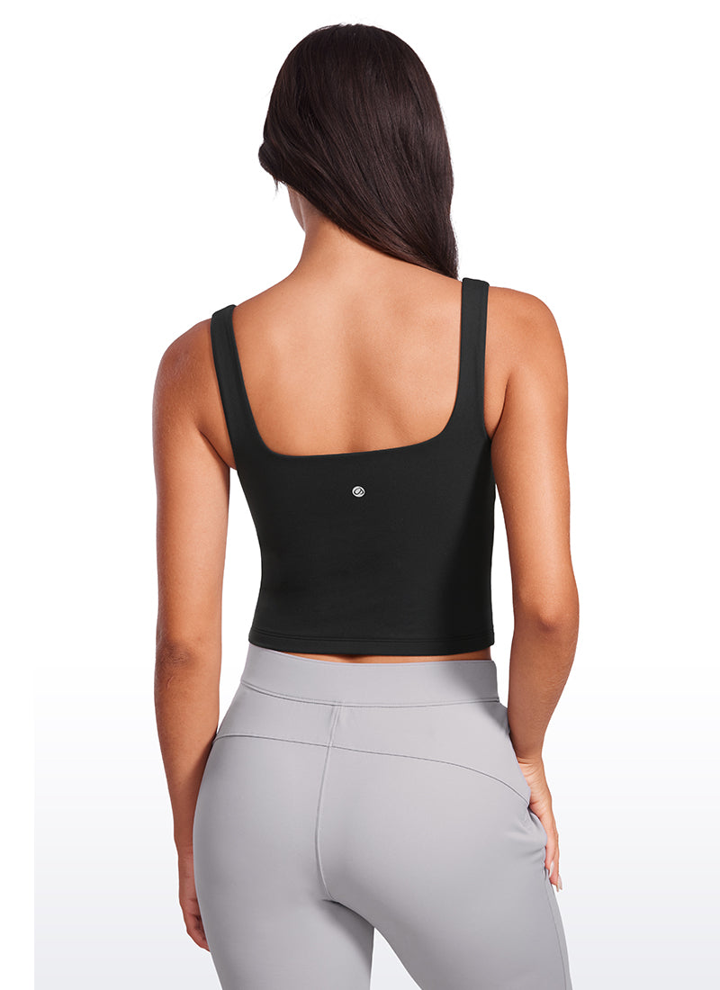 CRZ YOGA Damen Butterluxe Doppelt Gefüttert Rückenfrei Cropped Tanktop Schwarz