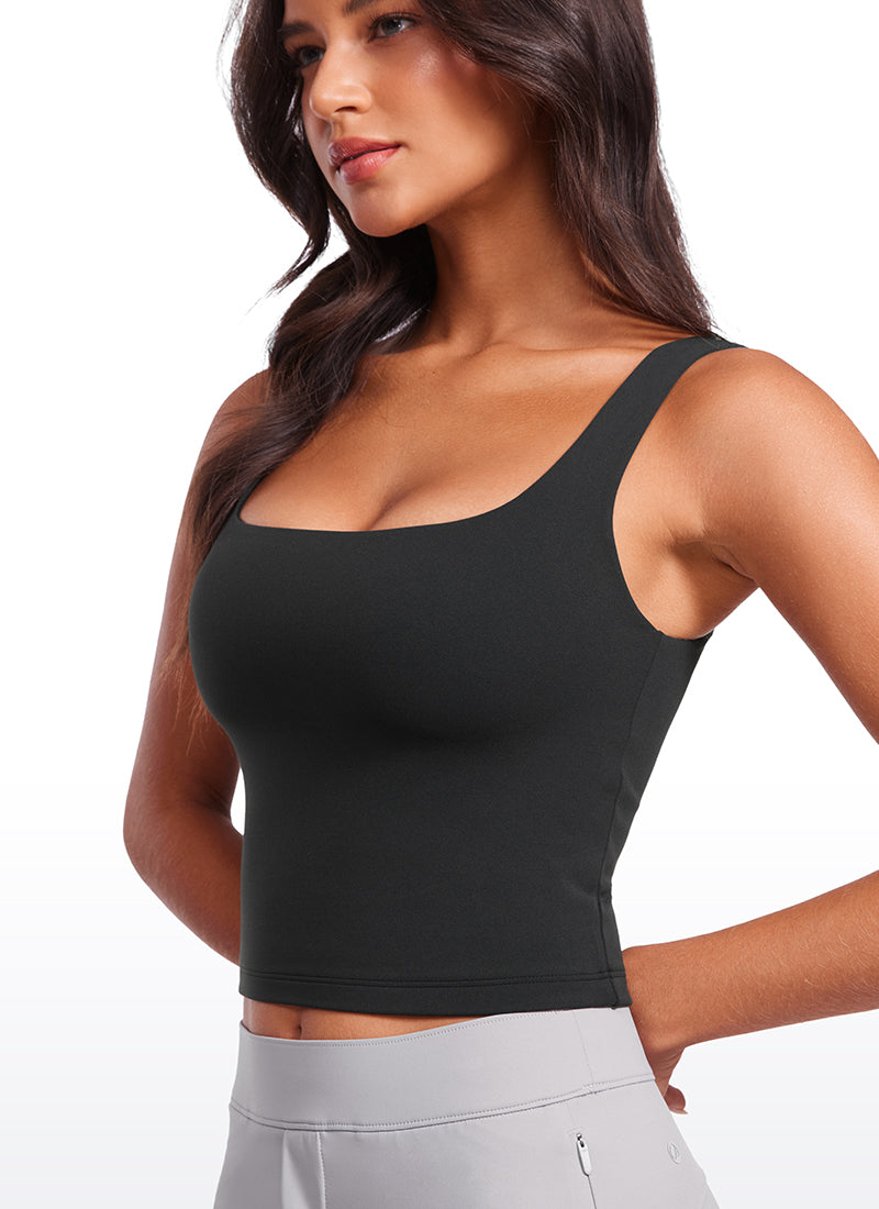 CRZ YOGA Damen Butterluxe Doppelt Gefüttert Rückenfrei Cropped Tanktop Schwarz