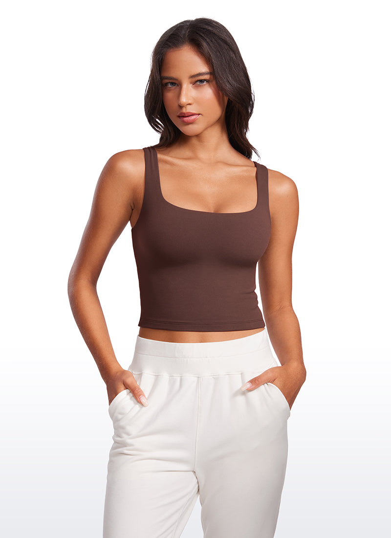 CRZ YOGA Damen Butterluxe Doppelt Gefüttert Rückenfrei Cropped Tanktop Taupe