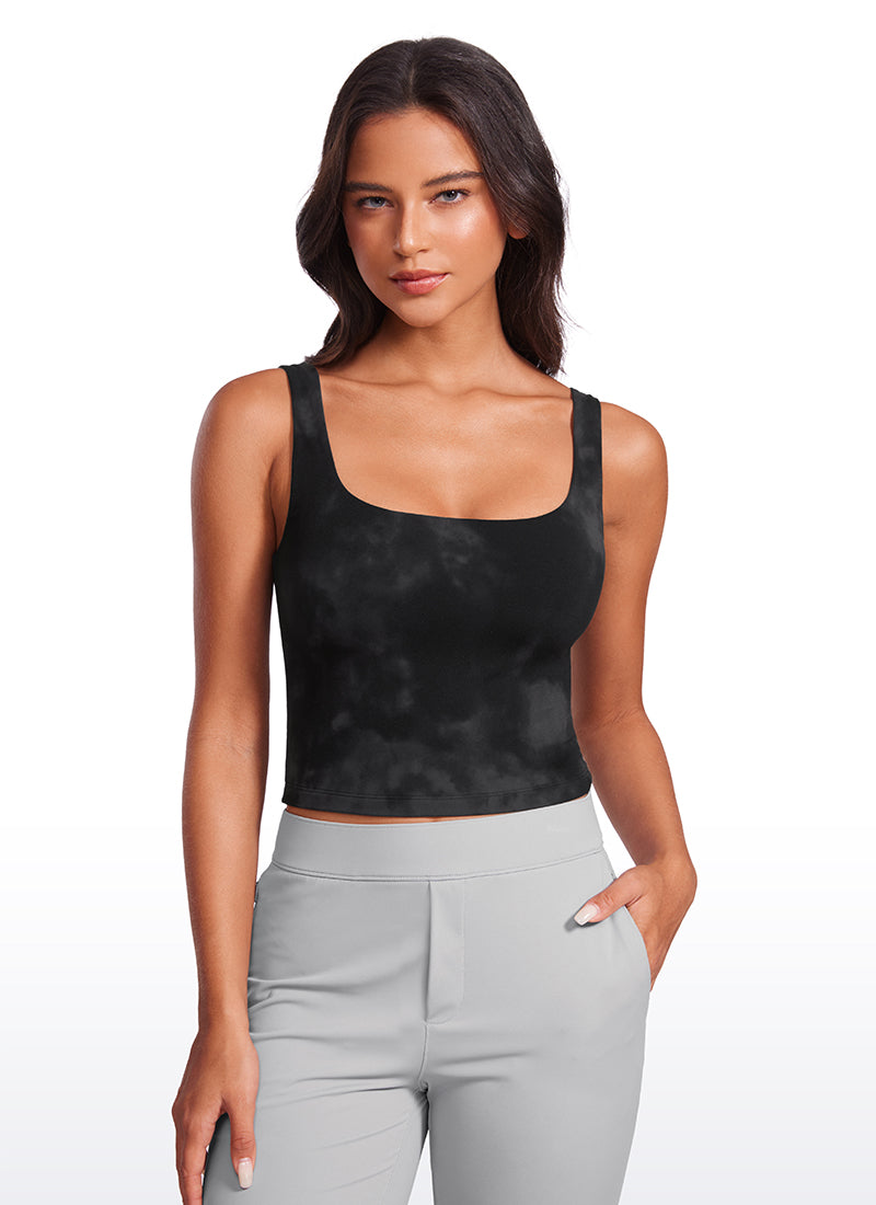 CRZ YOGA Damen Butterluxe Doppelt Gefüttert Rückenfrei Cropped Tanktop Schwarze Tie-Dye-Blumen