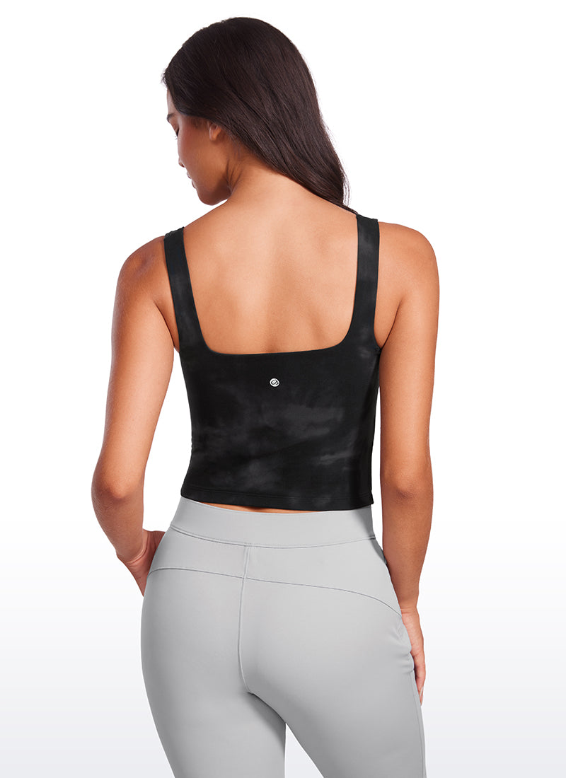 CRZ YOGA Damen Butterluxe Doppelt Gefüttert Rückenfrei Cropped Tanktop Schwarze Tie-Dye-Blumen