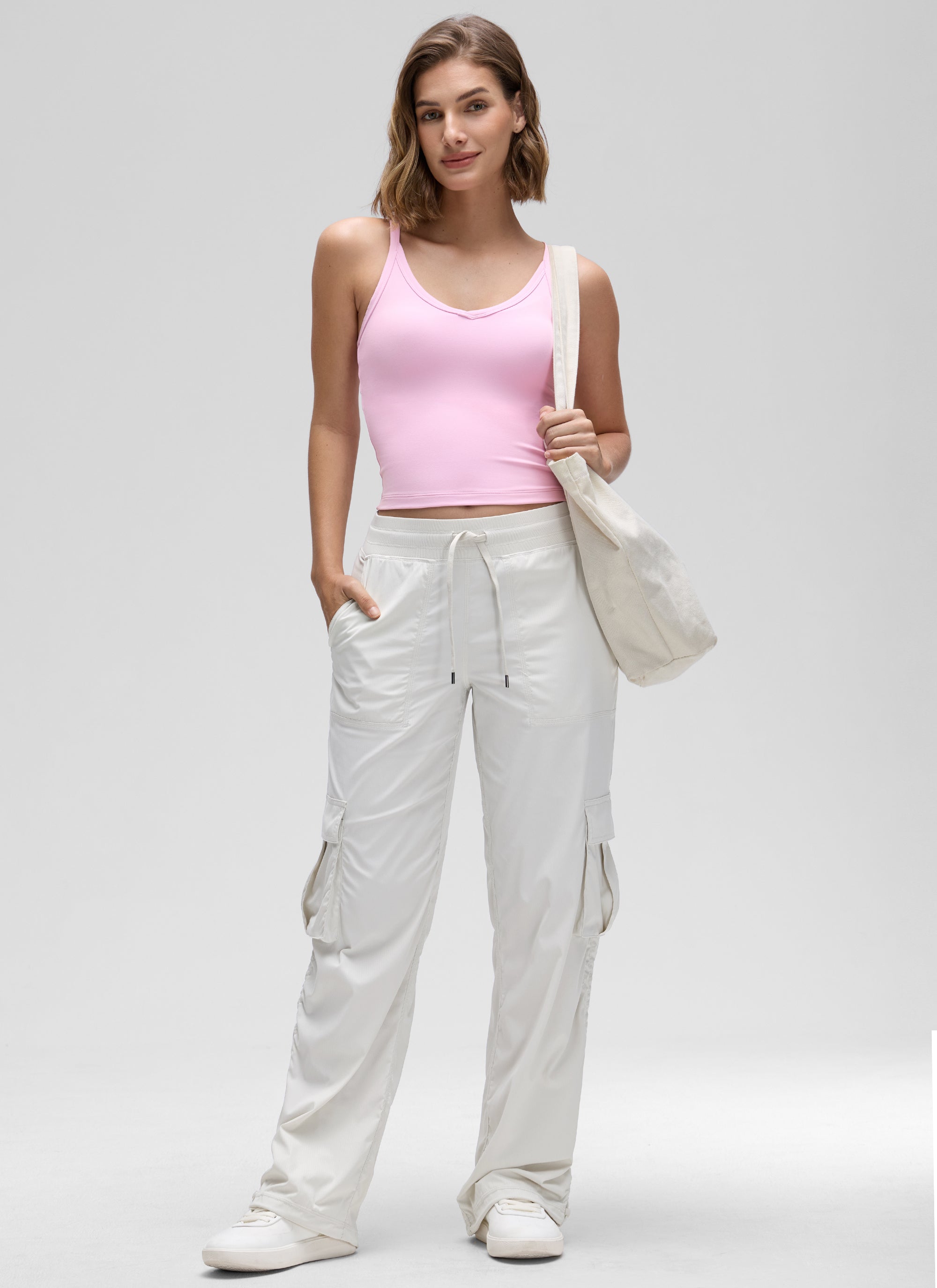CRZ YOGA Damen Butterluxe Doppelt Gefüttert V-Ausschnitt Camisole Vita Rosa