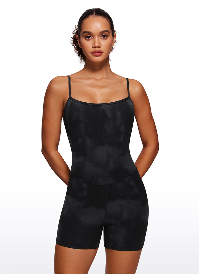 CRZ YOGA Damen Butterluxe Gepolstert Shaping Bodysuit Figurformender Schwarze Tie-Dye-Blumen