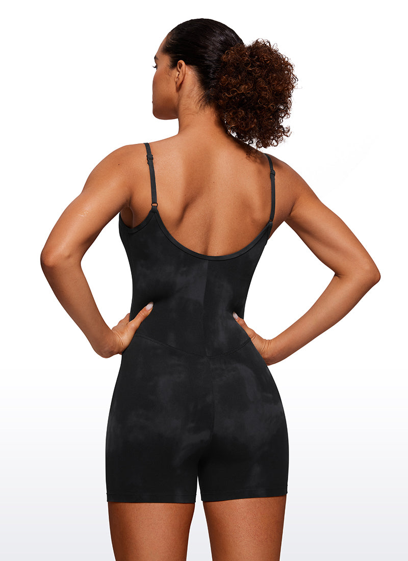 CRZ YOGA Damen Butterluxe Gepolstert Shaping Bodysuit Figurformender Schwarze Tie-Dye-Blumen