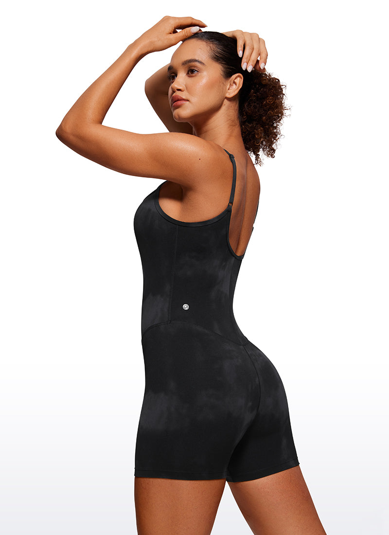 CRZ YOGA Damen Butterluxe Gepolstert Shaping Bodysuit Figurformender Schwarze Tie-Dye-Blumen