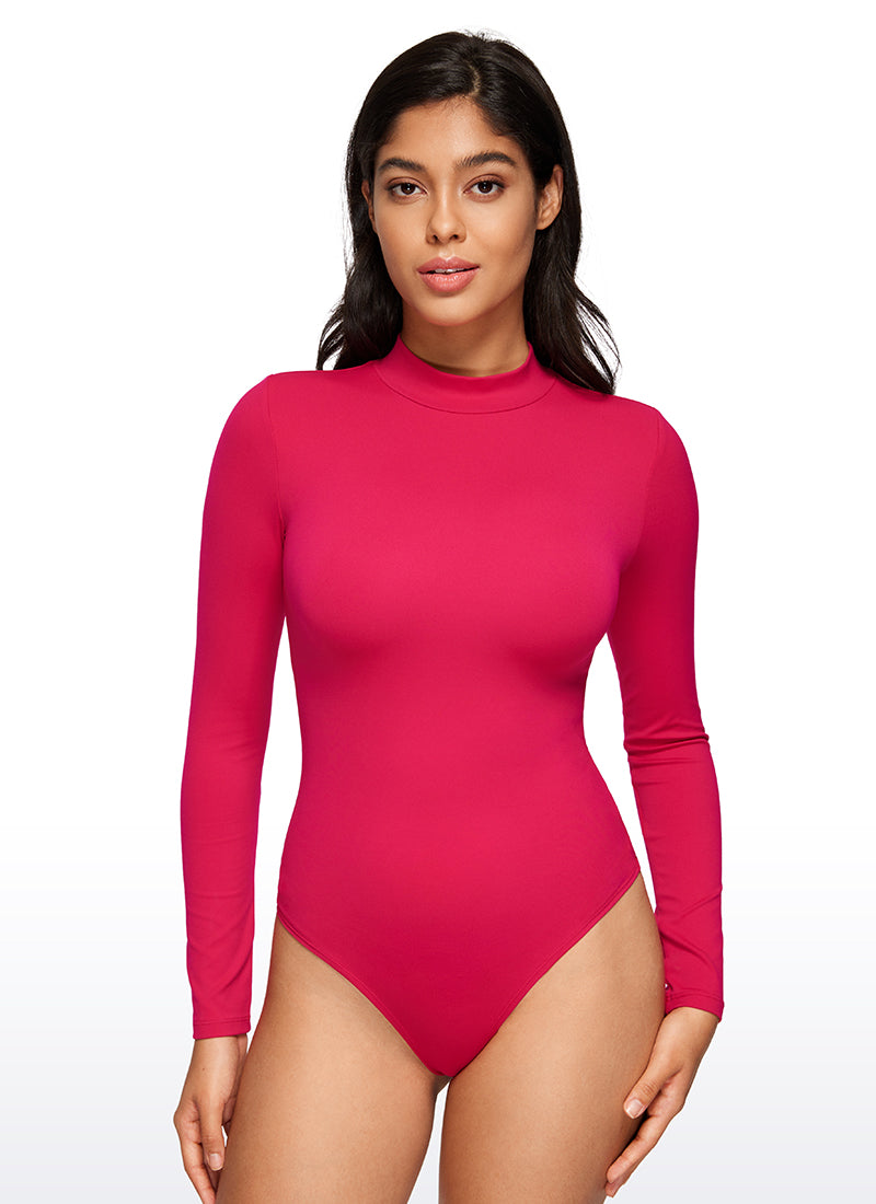 CRZ YOGA Damen Butterluxe Rollkragen Pullover Langarm Bodysuit Viva Magenta