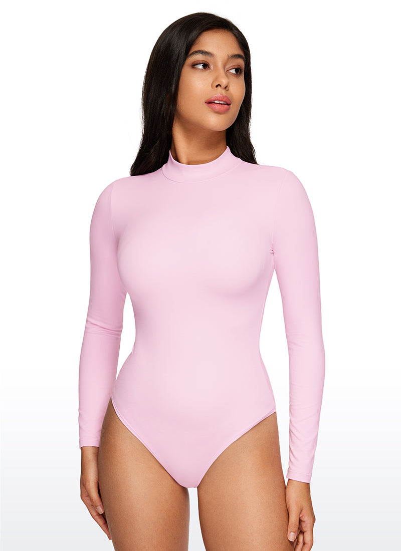 CRZ YOGA Damen Butterluxe Rollkragen Pullover Langarm Bodysuit Rosa Pfingstrose