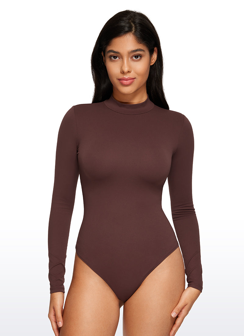 CRZ YOGA Damen Butterluxe Rollkragen Pullover Langarm Bodysuit Taupe
