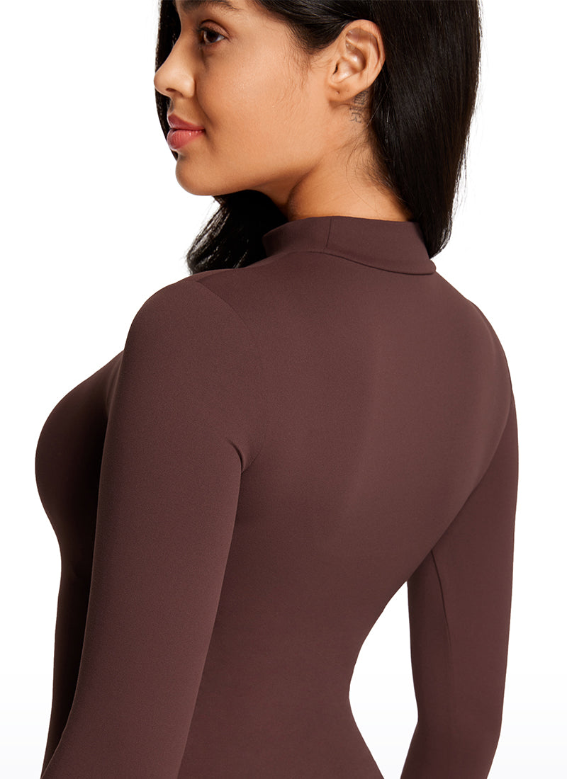 CRZ YOGA Damen Butterluxe Rollkragen Pullover Langarm Bodysuit Taupe