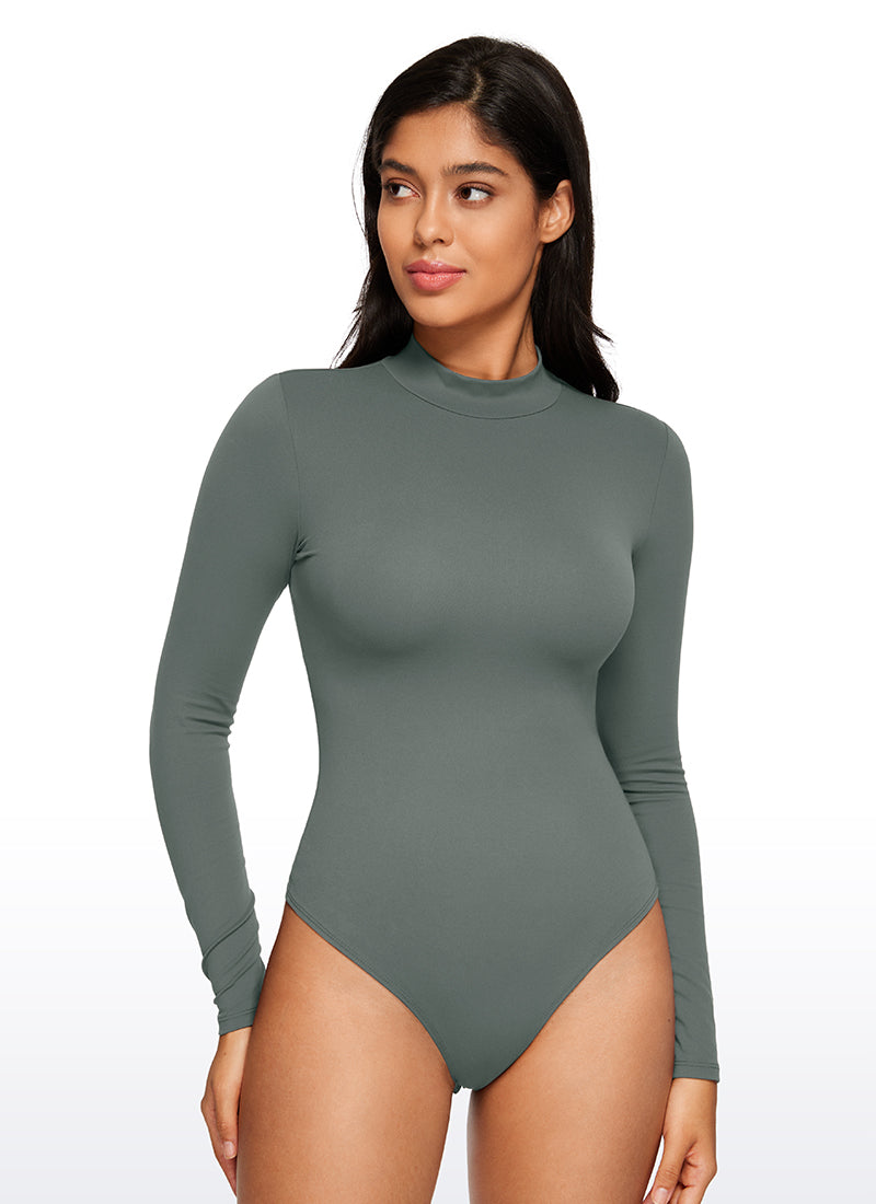 CRZ YOGA Damen Butterluxe Rollkragen Pullover Langarm Bodysuit Grauer Salbei