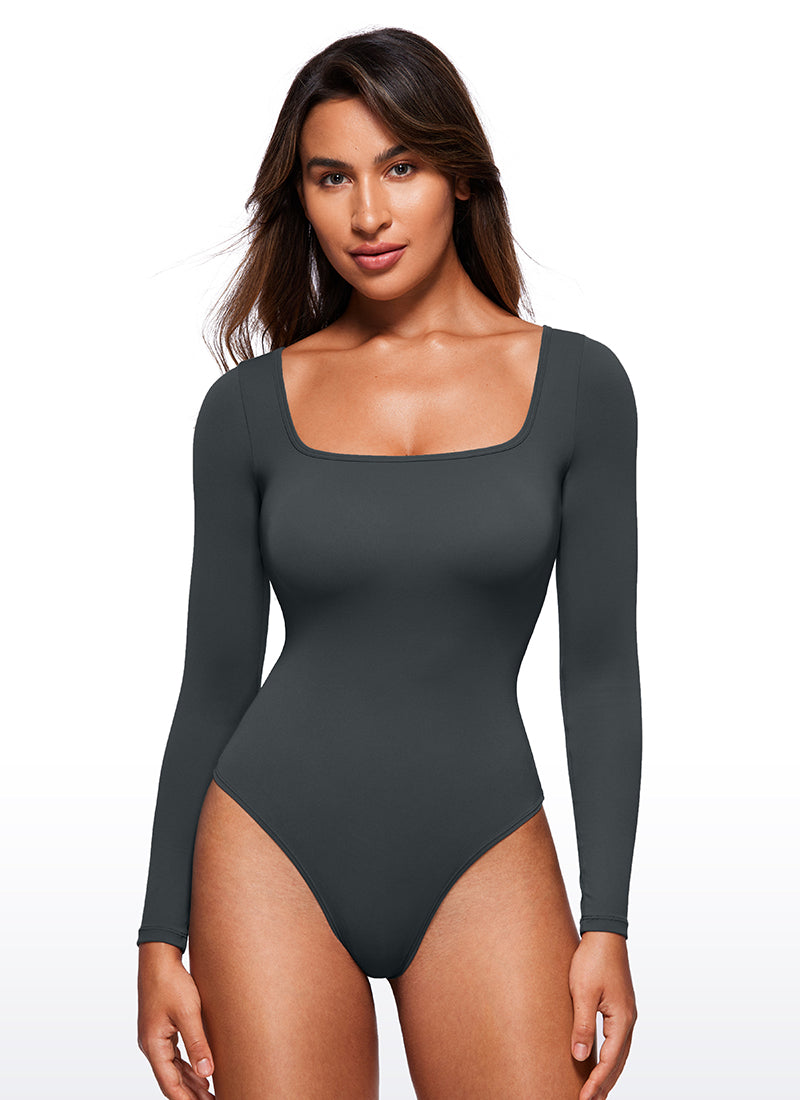 CRZ YOGA Damen Butterluxe Square neck Langarm Bodysuit Melanit
