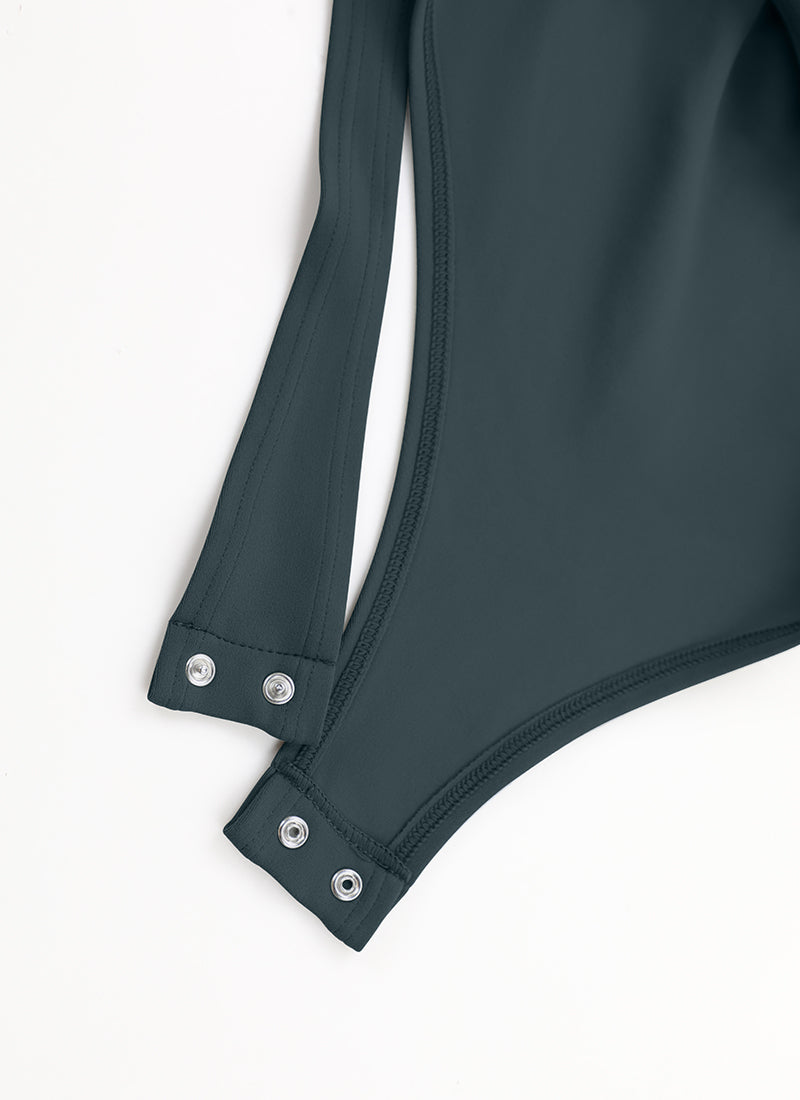 CRZ YOGA Damen Butterluxe Square neck Langarm Bodysuit Wald Dunkelgrün