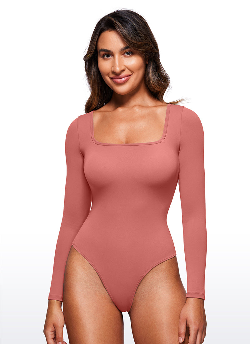 CRZ YOGA Damen Butterluxe Square neck Langarm Bodysuit Briar Rose