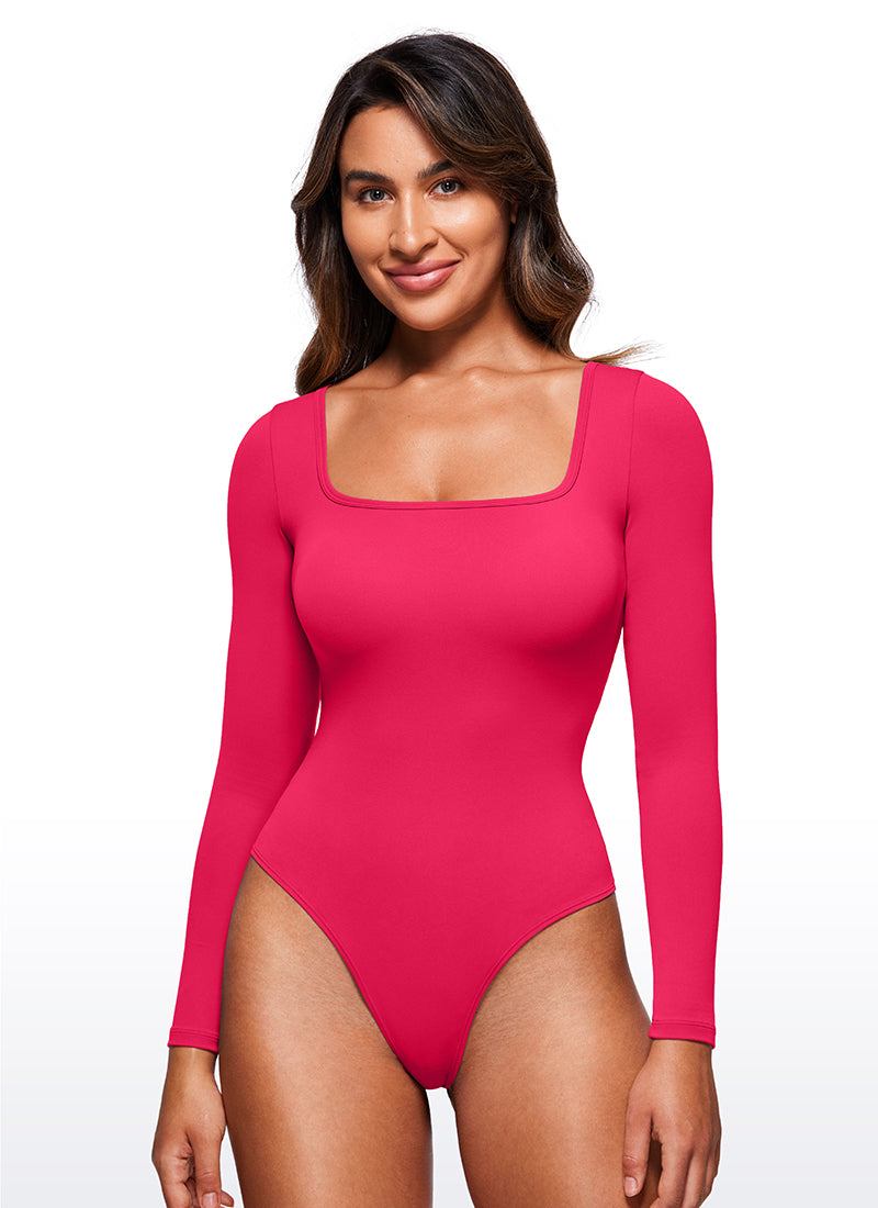 CRZ YOGA Damen Butterluxe Square neck Langarm Bodysuit Viva Magenta