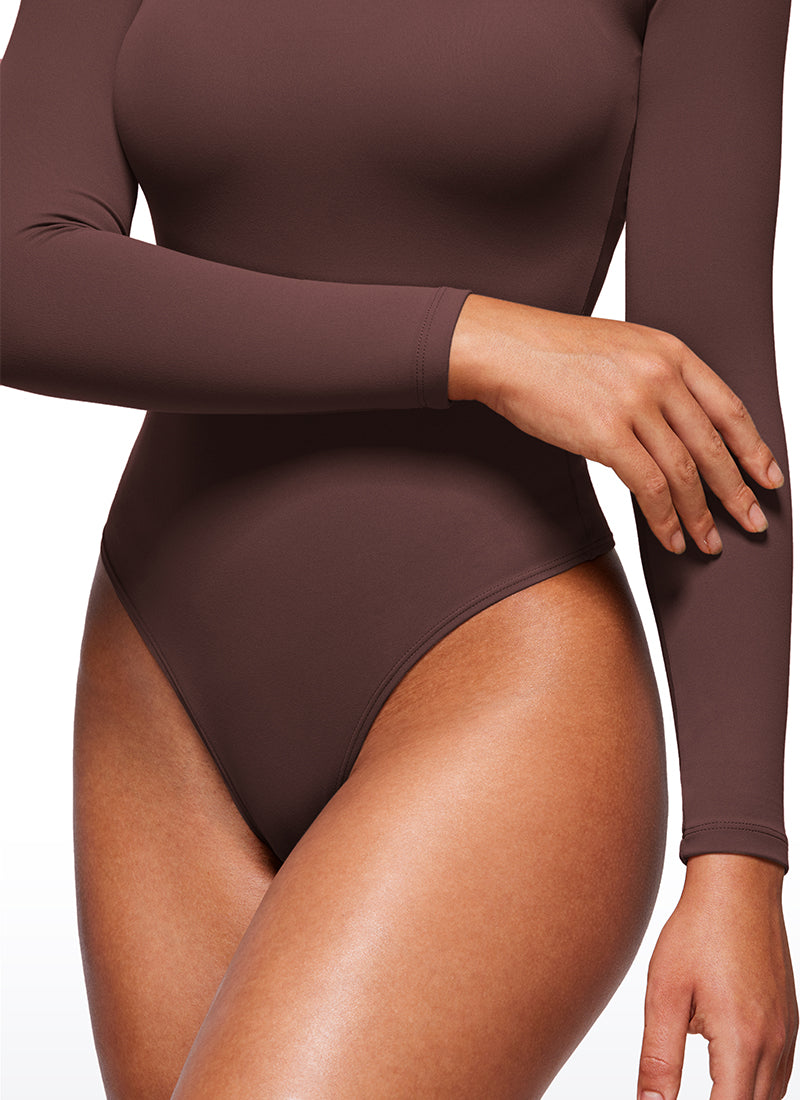 CRZ YOGA Damen Butterluxe Square neck Langarm Bodysuit Taupe