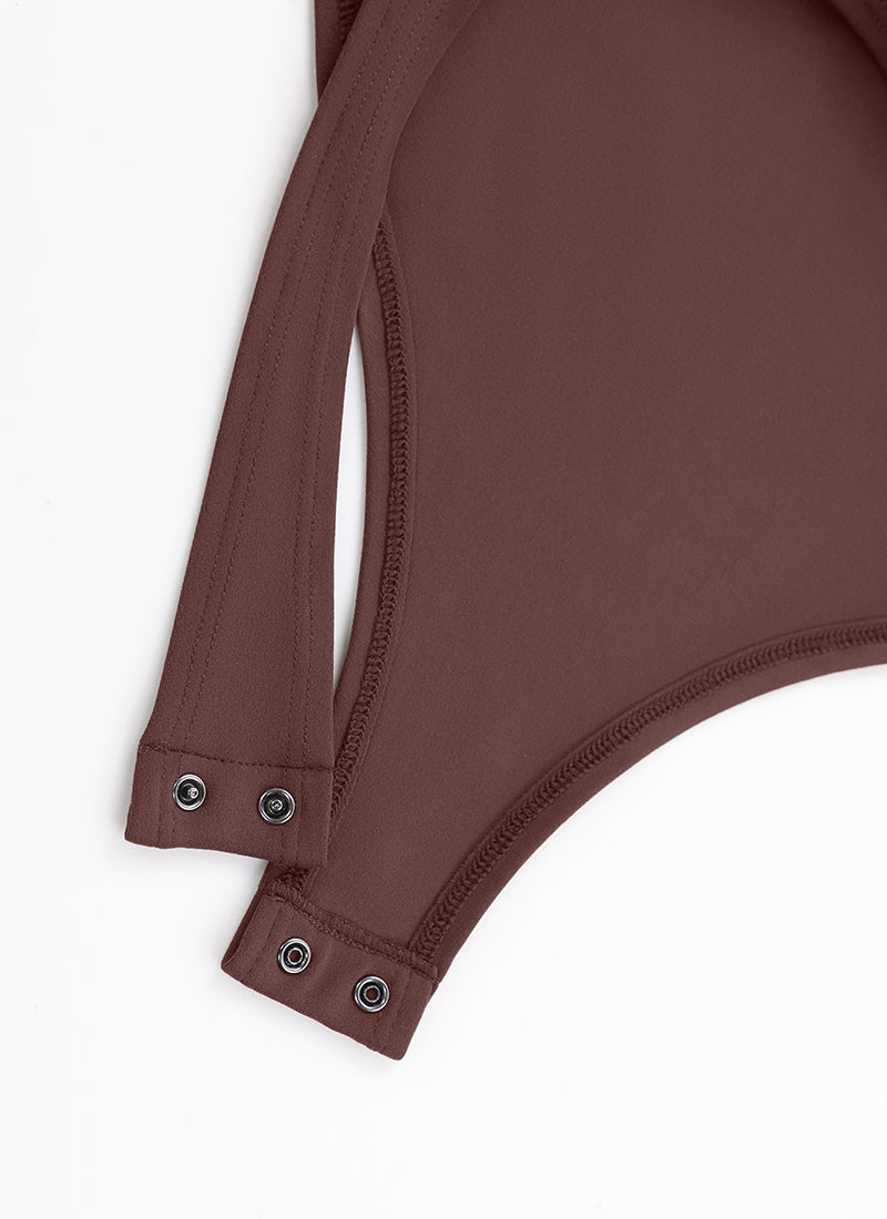 CRZ YOGA Damen Butterluxe Square neck Langarm Bodysuit Taupe