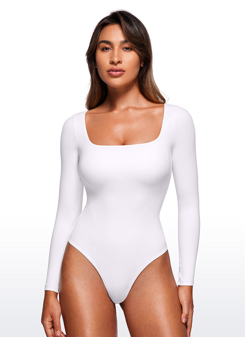 CRZ YOGA Damen Butterluxe Square neck Langarm Bodysuit Weiss