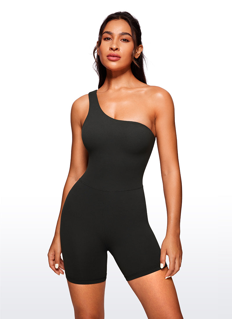 CRZ YOGA Damen Butterluxe Kurz Eng Eine Schulter Jumpsuit Schwarz
