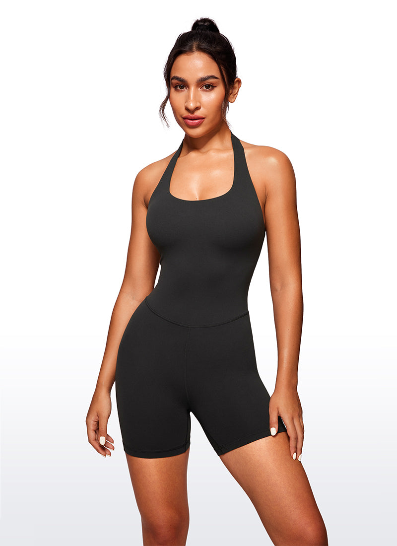 CRZ YOGA Damen Butterluxe Kurz Eng Sexy Romper Jumpsuits, Shorts 15 cm Schwarz