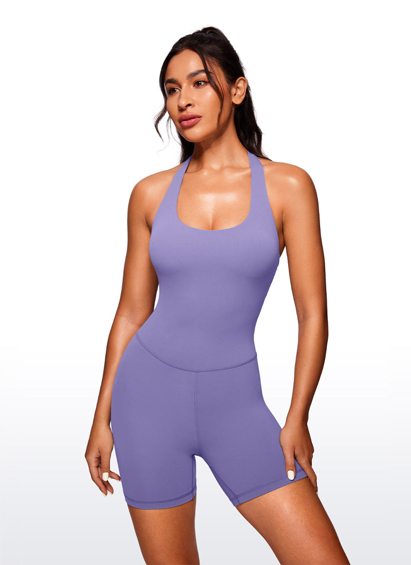 CRZ YOGA Damen Butterluxe Kurz Eng Sexy Romper Jumpsuits, Shorts 15 cm Dunkles Lavendelviolett