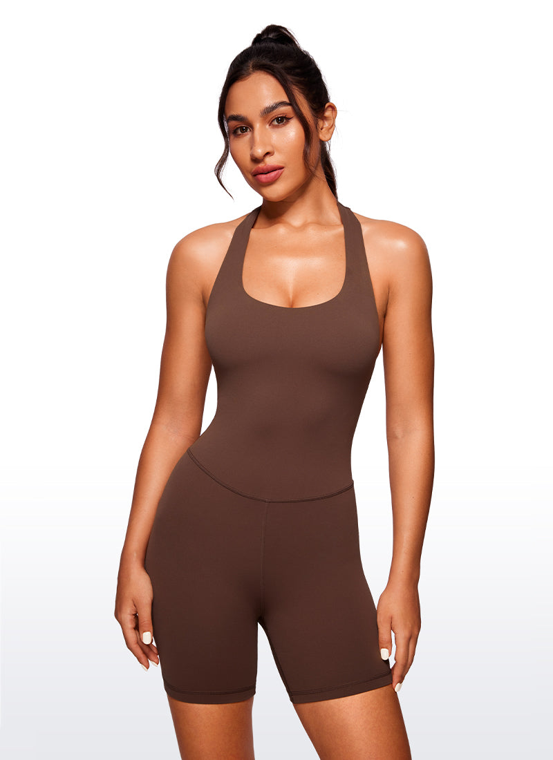 CRZ YOGA Damen Butterluxe Kurz Eng Sexy Romper Jumpsuits, Shorts 15 cm Kaffeebraun