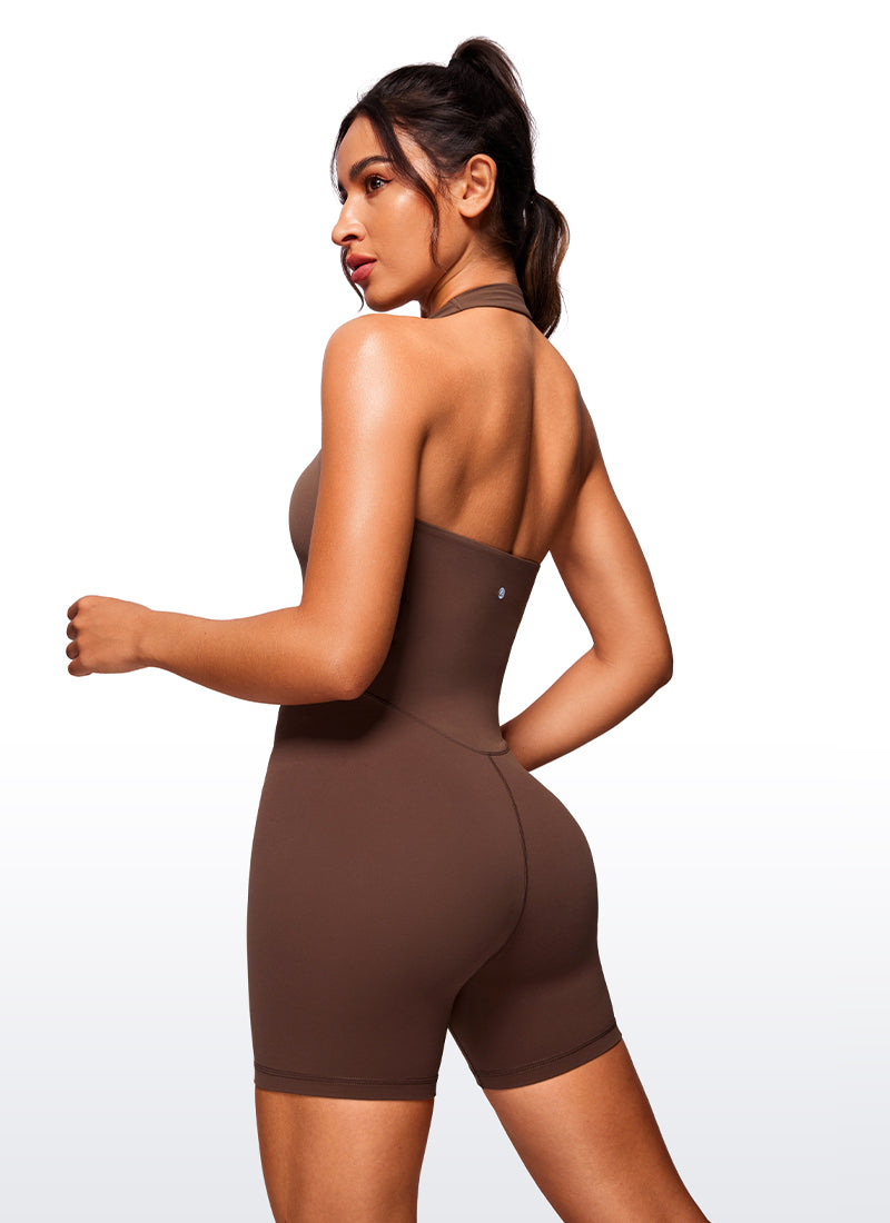 CRZ YOGA Damen Butterluxe Kurz Eng Sexy Romper Jumpsuits, Shorts 15 cm Kaffeebraun