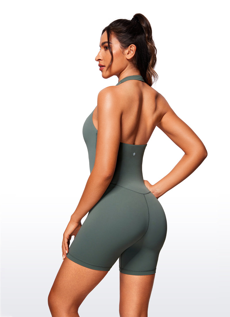 CRZ YOGA Damen Butterluxe Kurz Eng Sexy Romper Jumpsuits, Shorts 15 cm Grauer Salbei
