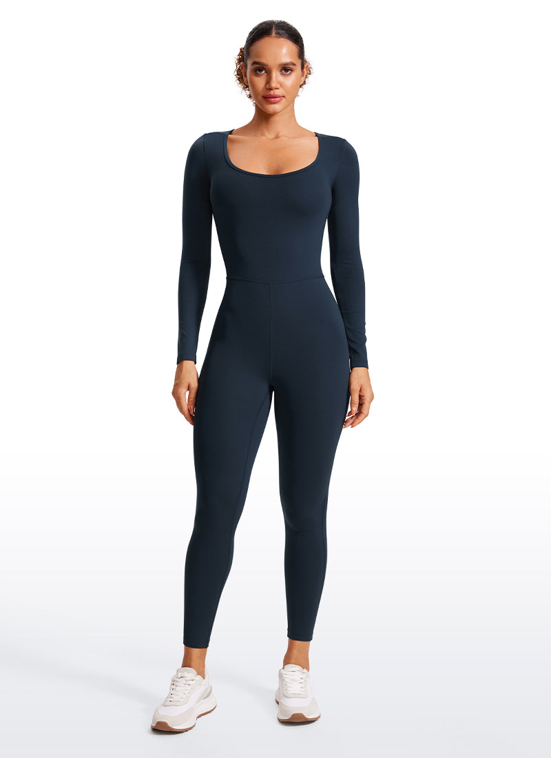 CRZ YOGA Damen Butterluxe Langarm U-Ausschnitt Jumpsuit 64cm Echte Marine