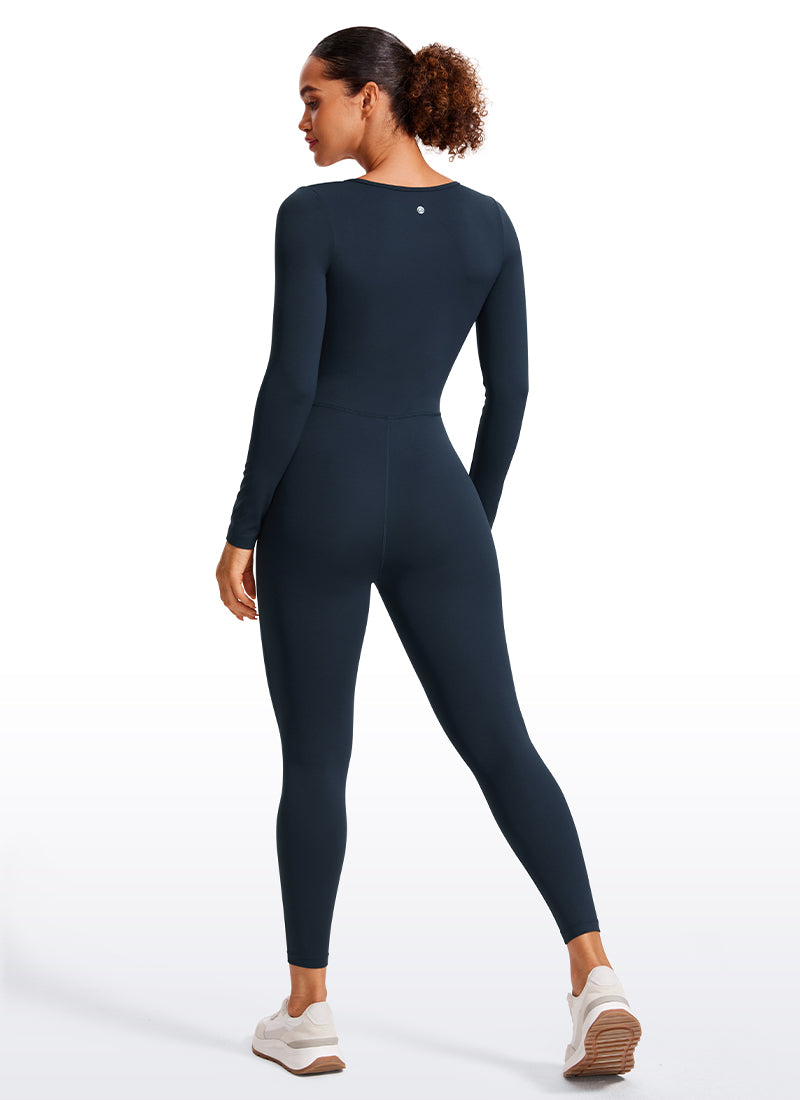 CRZ YOGA Damen Butterluxe Langarm U-Ausschnitt Jumpsuit 64cm Echte Marine