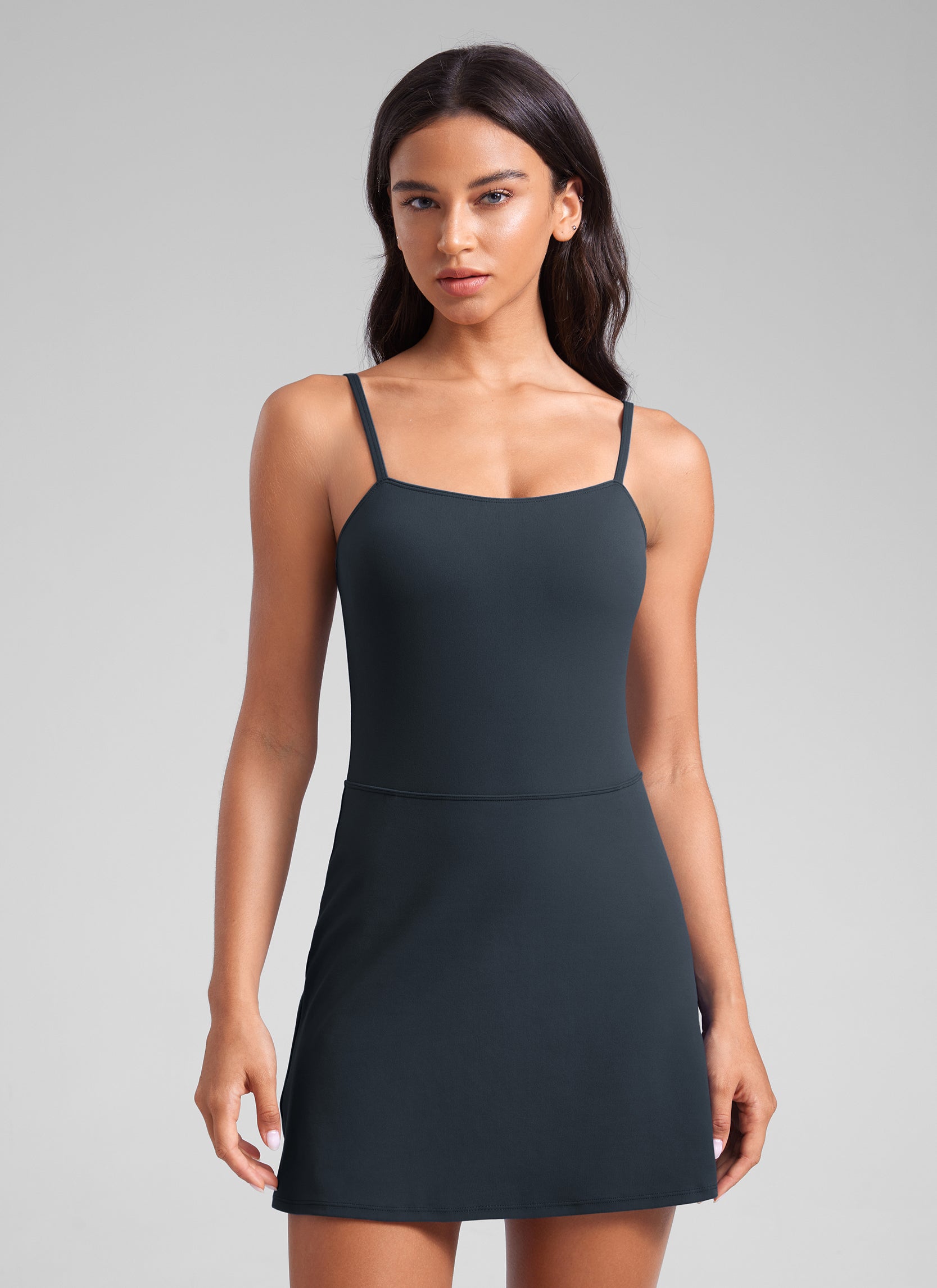 CRZ YOGA Damen Butterluxe Spaghettiträger Tenniskleid mit Shorts Echte Marine